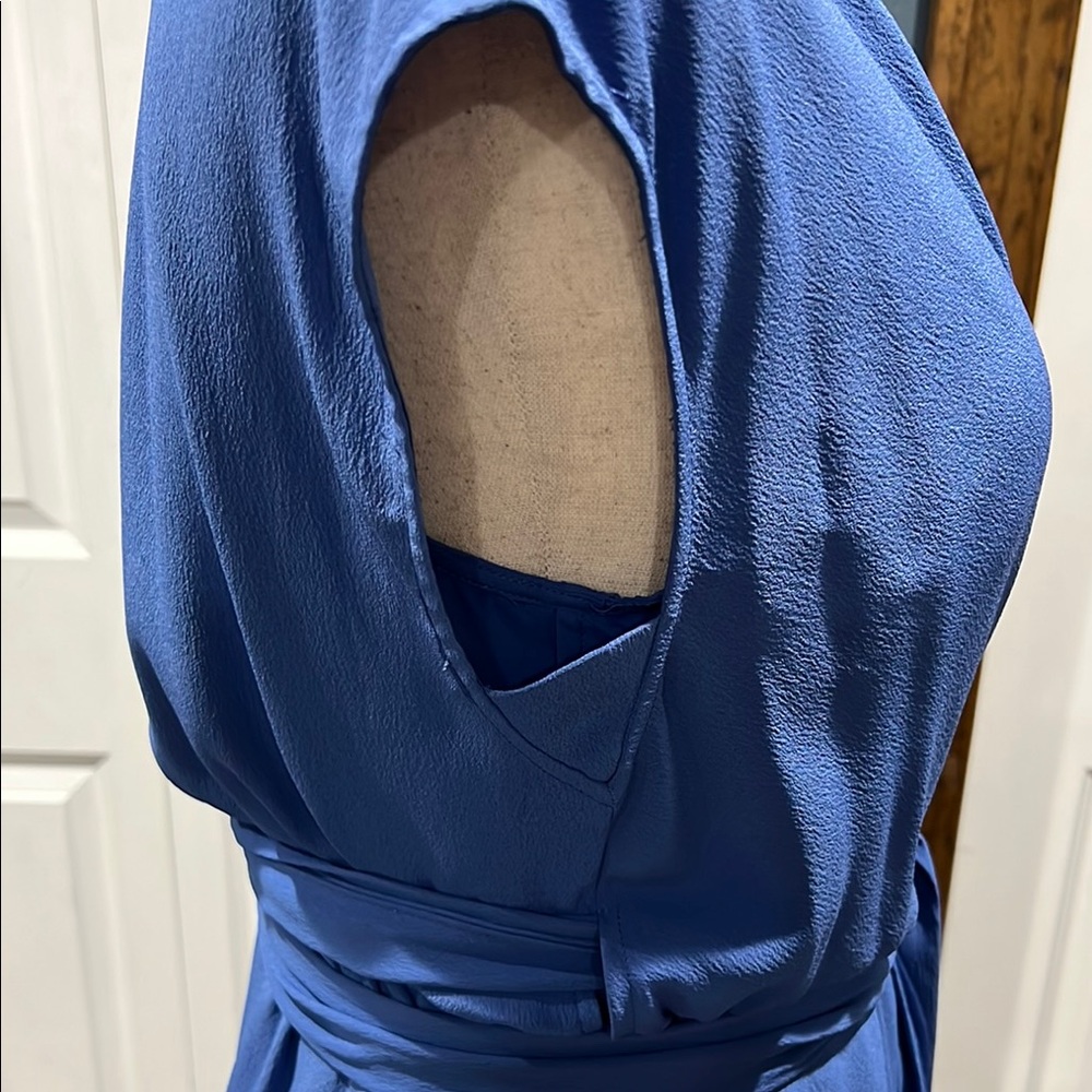 MM Lafleur Blue Wrap Tie Front Sheath Dress - Picture 5 of 8